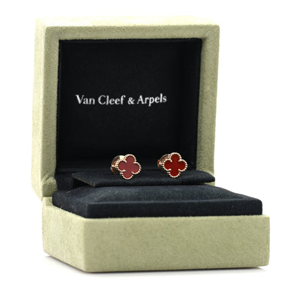 Van Cleef & Arpels 18K Rose Gold Carnelian Sweet Alhambra Earrings 5 of 5