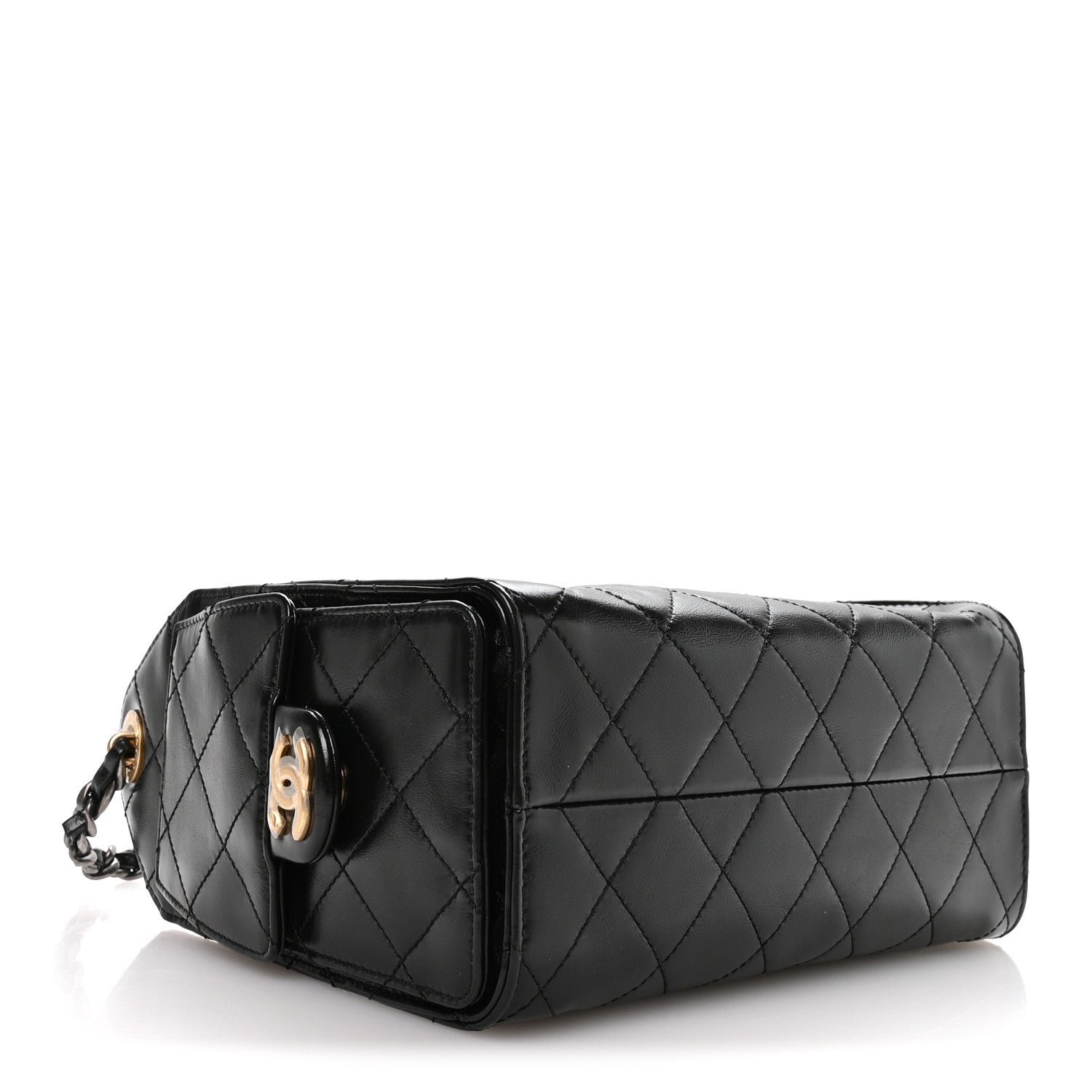 Chanel Shiny Crumpled Calfskin Quilted Mini Chanel 25 Handbag Black 4 of 11