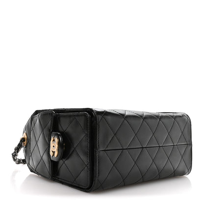 Chanel Shiny Crumpled Calfskin Quilted Mini Chanel 25 Handbag Black 4 of 11