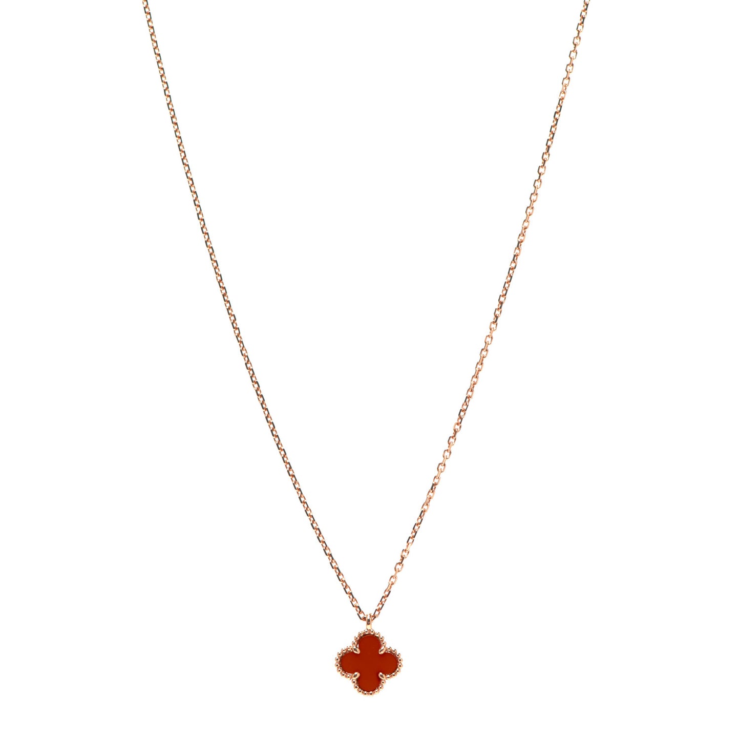 18K Rose Gold Carnelian Sweet Alhambra Pendant Necklace