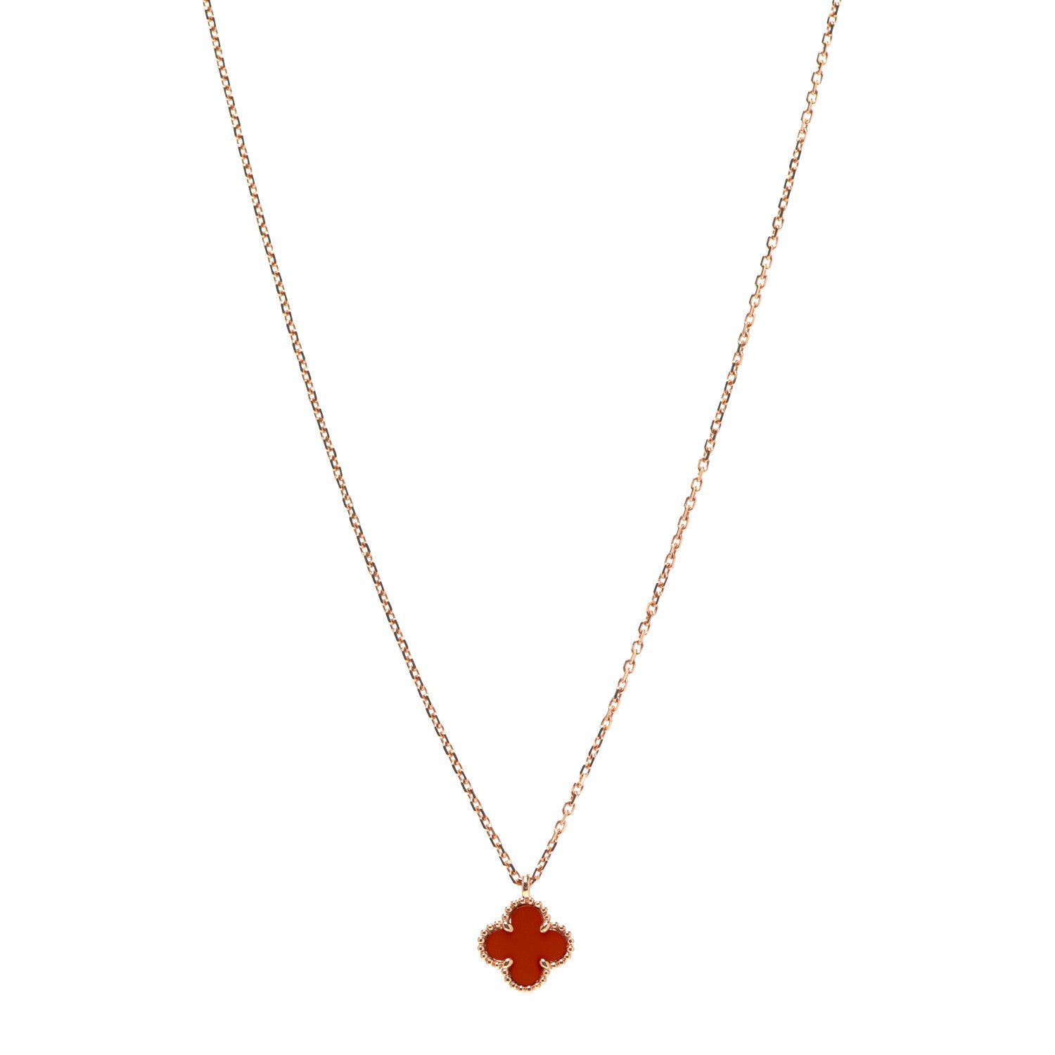 Van Cleef & Arpels 18K Rose Gold Carnelian Sweet Alhambra Pendant Necklace 1 of 7