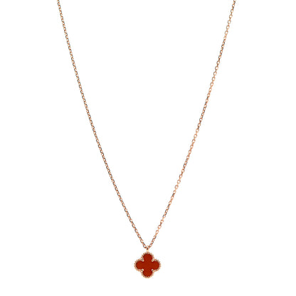 Van Cleef & Arpels 18K Rose Gold Carnelian Sweet Alhambra Pendant Necklace 1 of 7