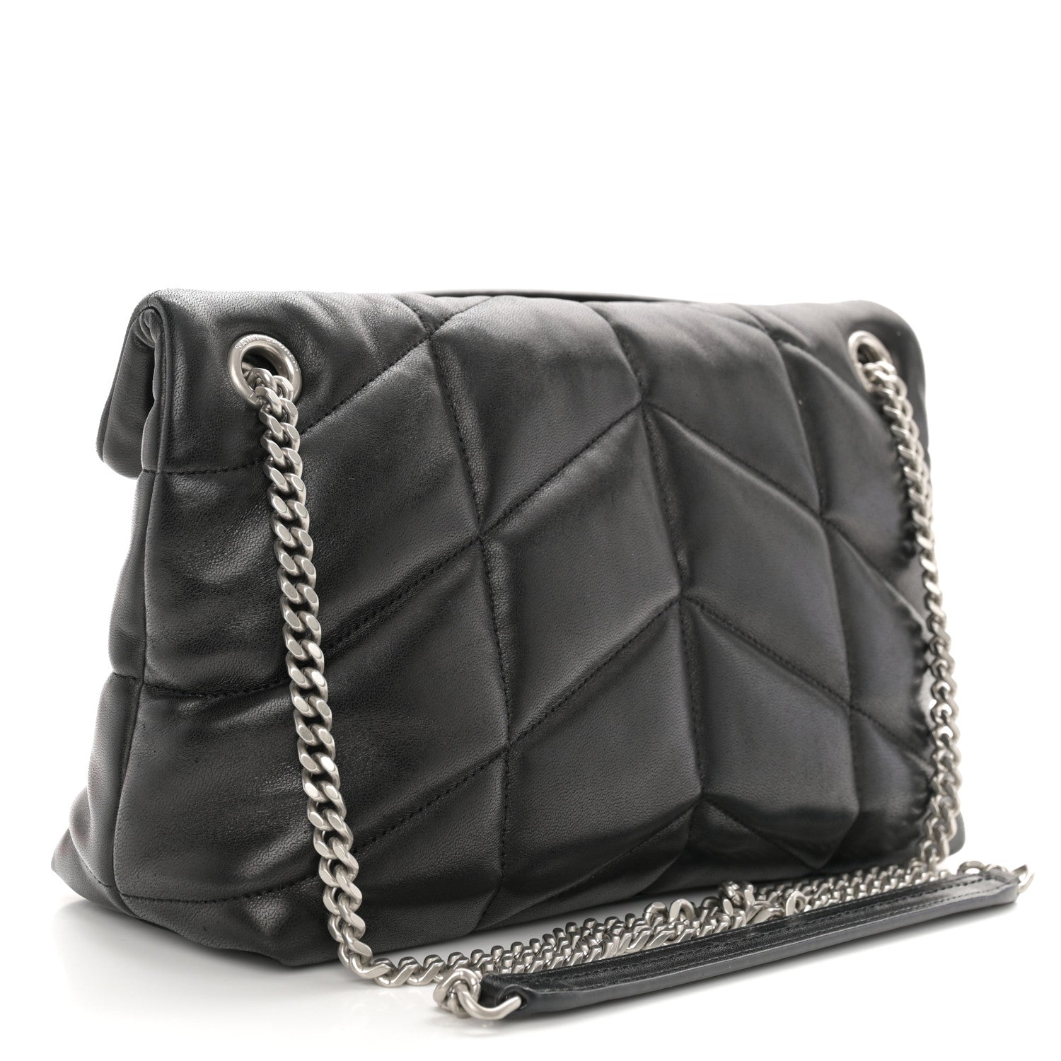 Saint Laurent Lambskin Quilted Small Loulou Puffer Monogram Chain Satchel Black 3 of 10