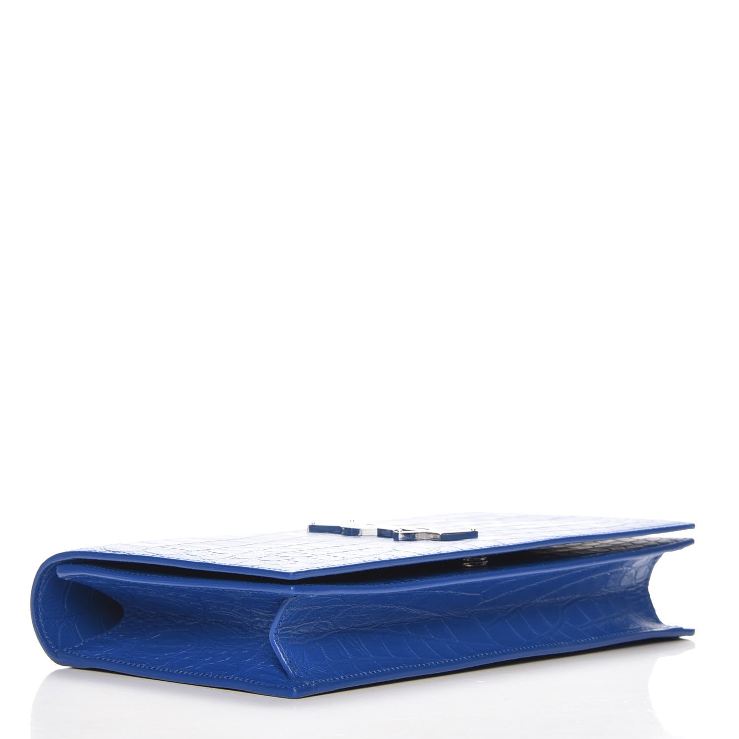 Saint Laurent Calfskin Crocodile Embossed Classic Kate Monogram Clutch Royal Blue 4 of 6