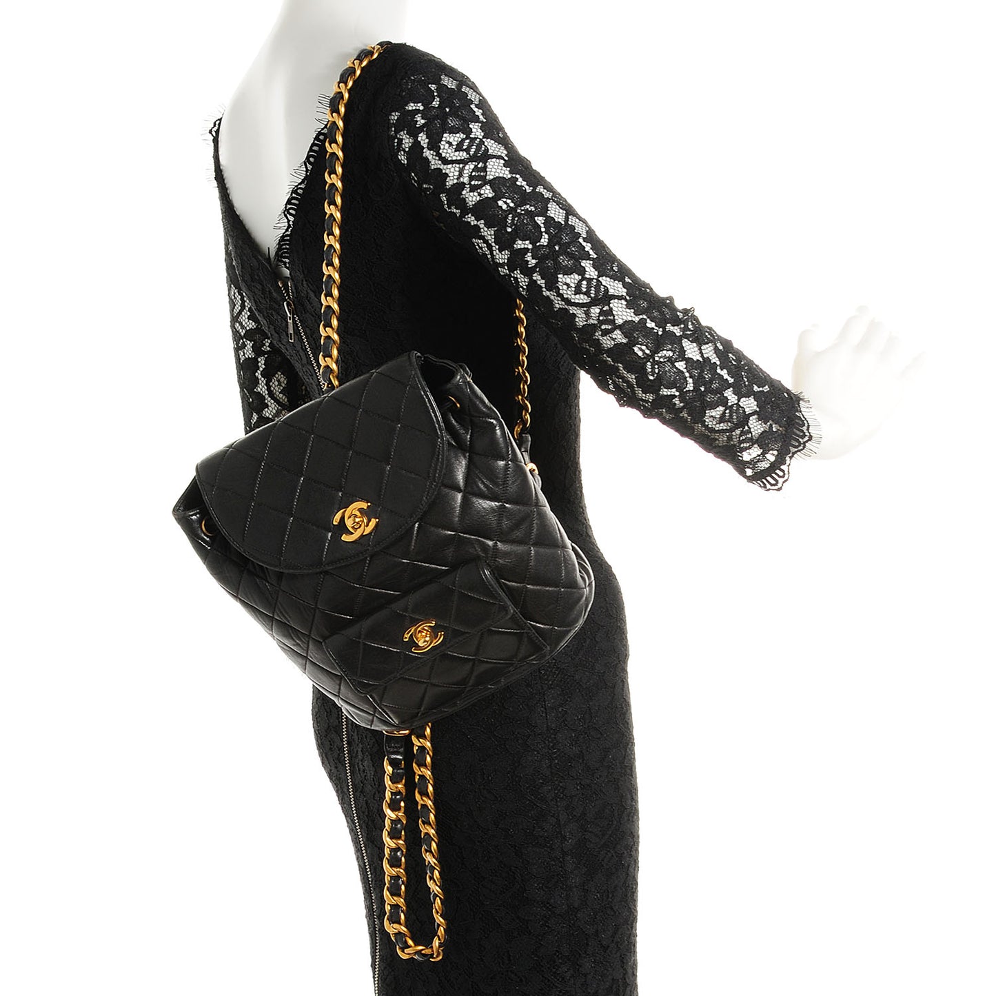 Lambskin Quilted Backpack Black