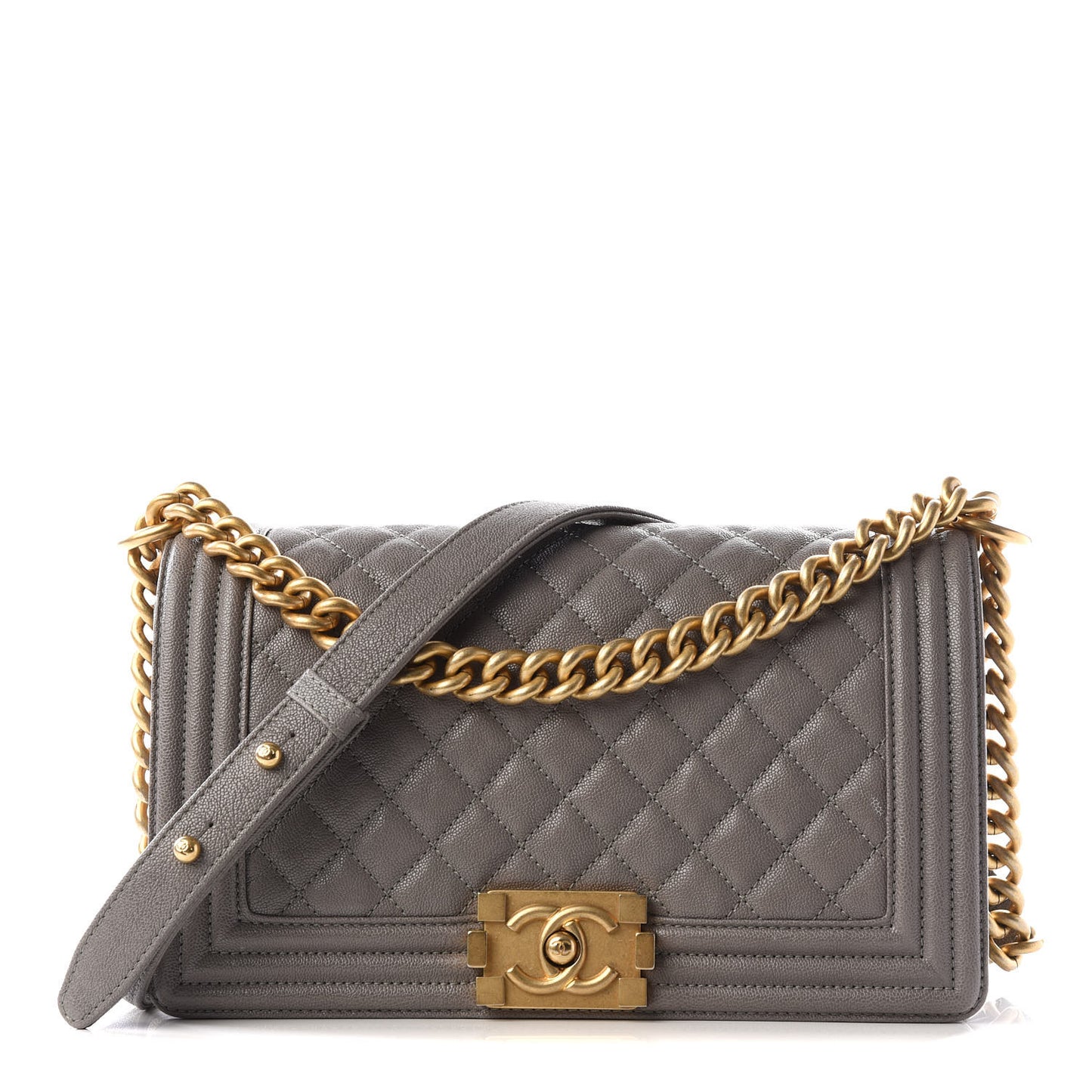 Caviar Quilted Medium Boy Flap Grey