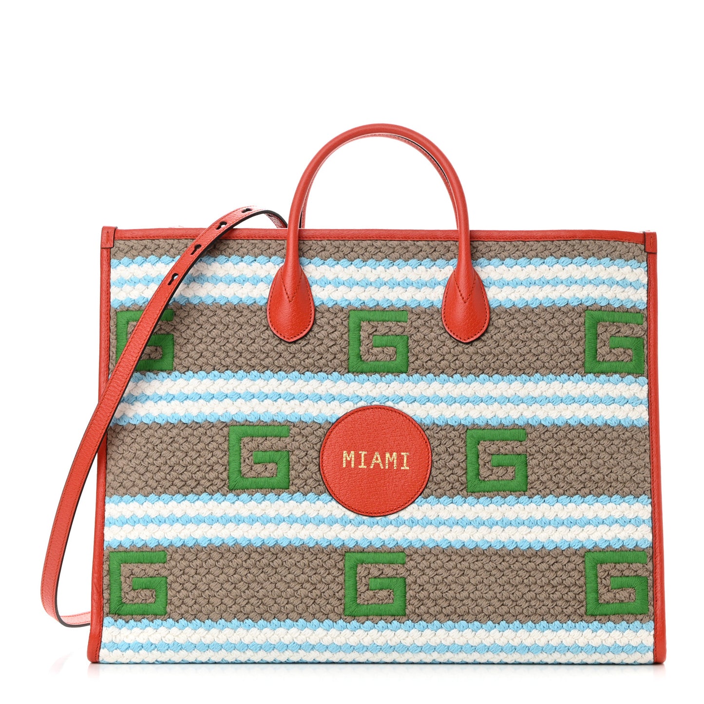 Fabric Embroidered Miami Striped Tote Bag Orange