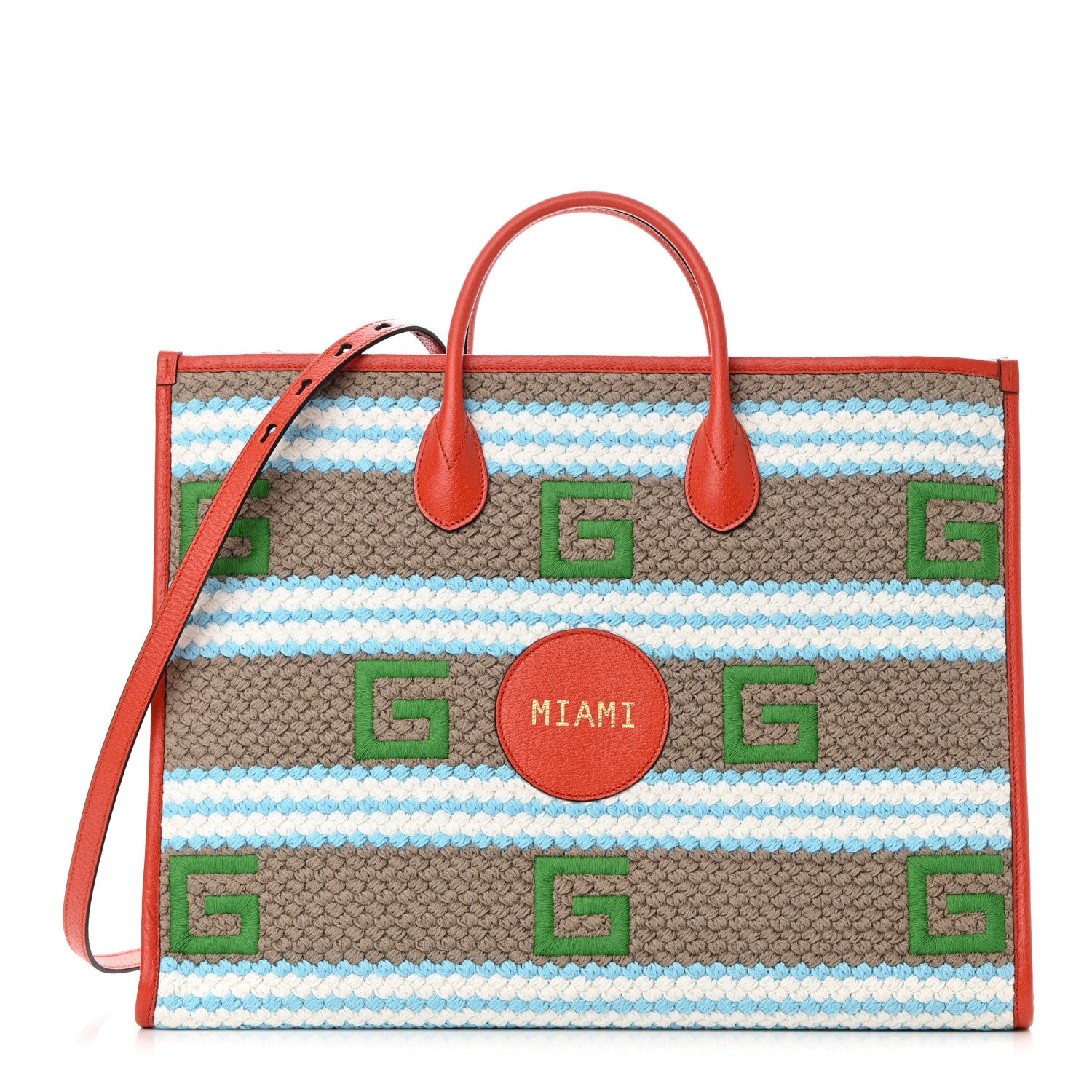 Gucci Fabric Embroidered Miami Striped Tote Bag Orange 1 of 11