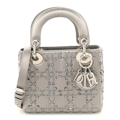 Christian Dior Satin Crystal Cannage Mini Lady Dior Gray 1 of 10