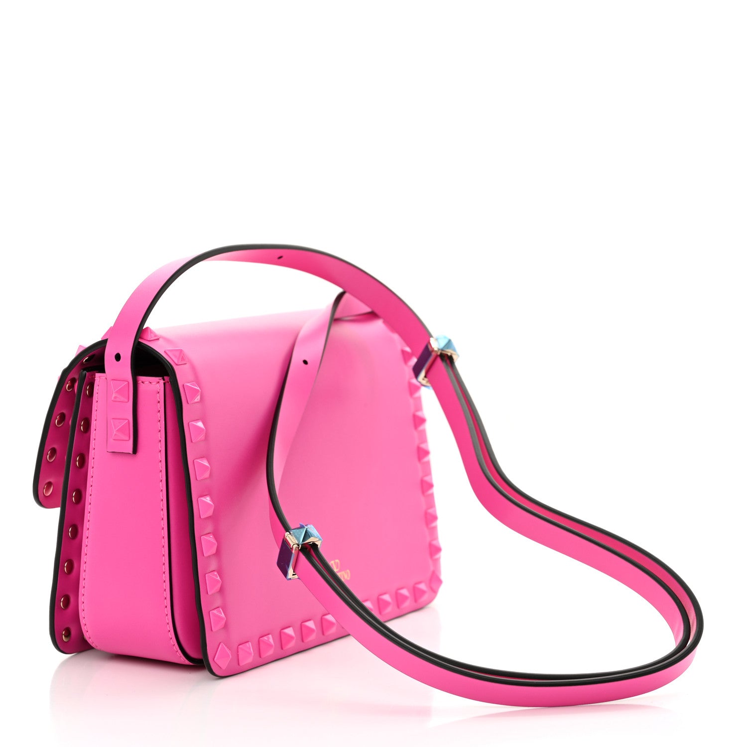 Valentino Garavani Smooth Calfskin Enamel Tonal Small Rockstud23 Shoulder Bag Pink PP 3 of 9