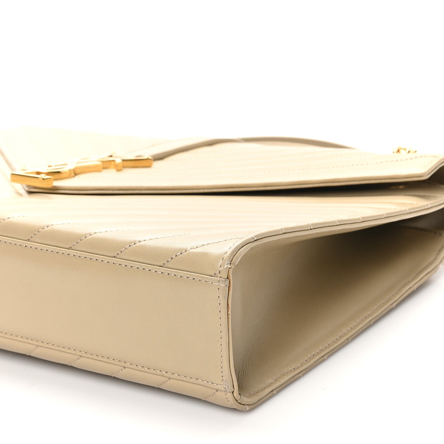 Saint Laurent Lambskin Matelasse Chevron Large Monogram Satchel Beige 10 of 10