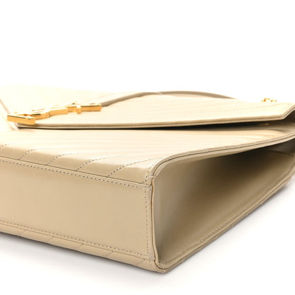 Saint Laurent Lambskin Matelasse Chevron Large Monogram Satchel Beige 10 of 10