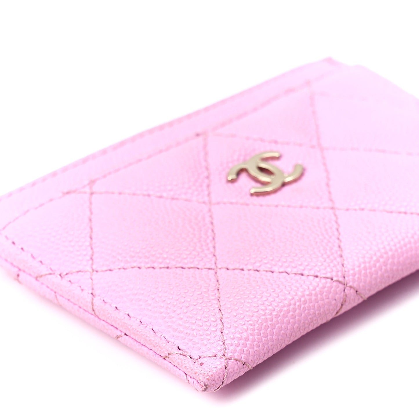 Caviar Quilted Card Holder Pink