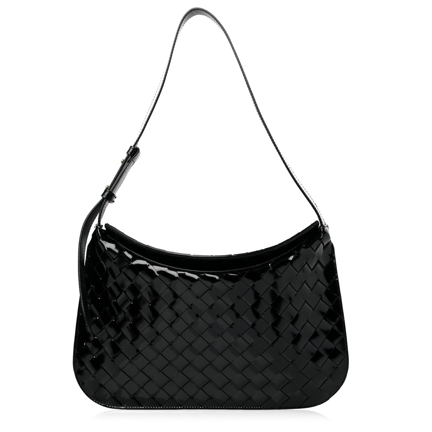 Patent Intrecciato Shoulder Bag Black