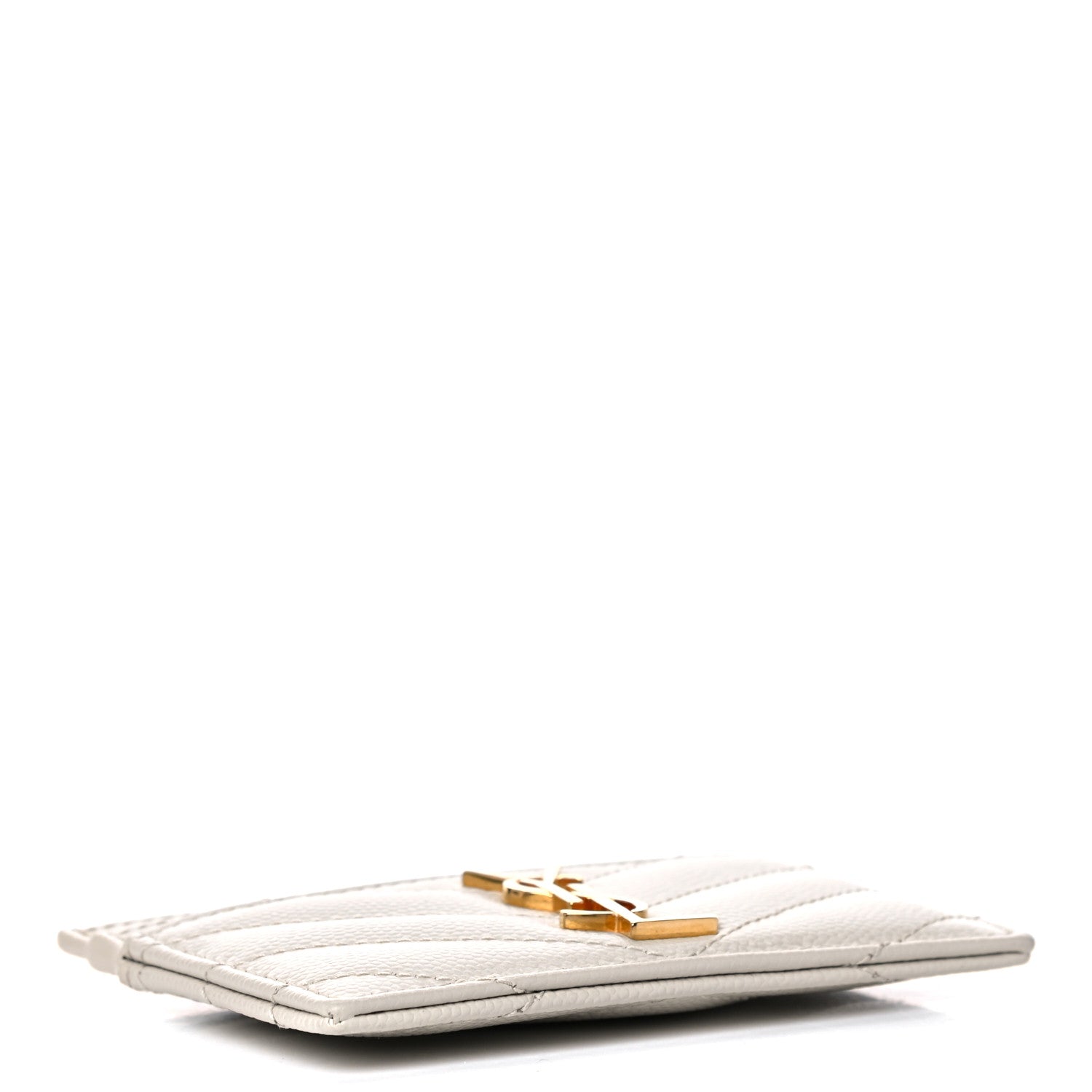 Saint Laurent Grain De Poudre Matelasse Chevron Monogram Credit Card Case Crema Soft 4 of 11