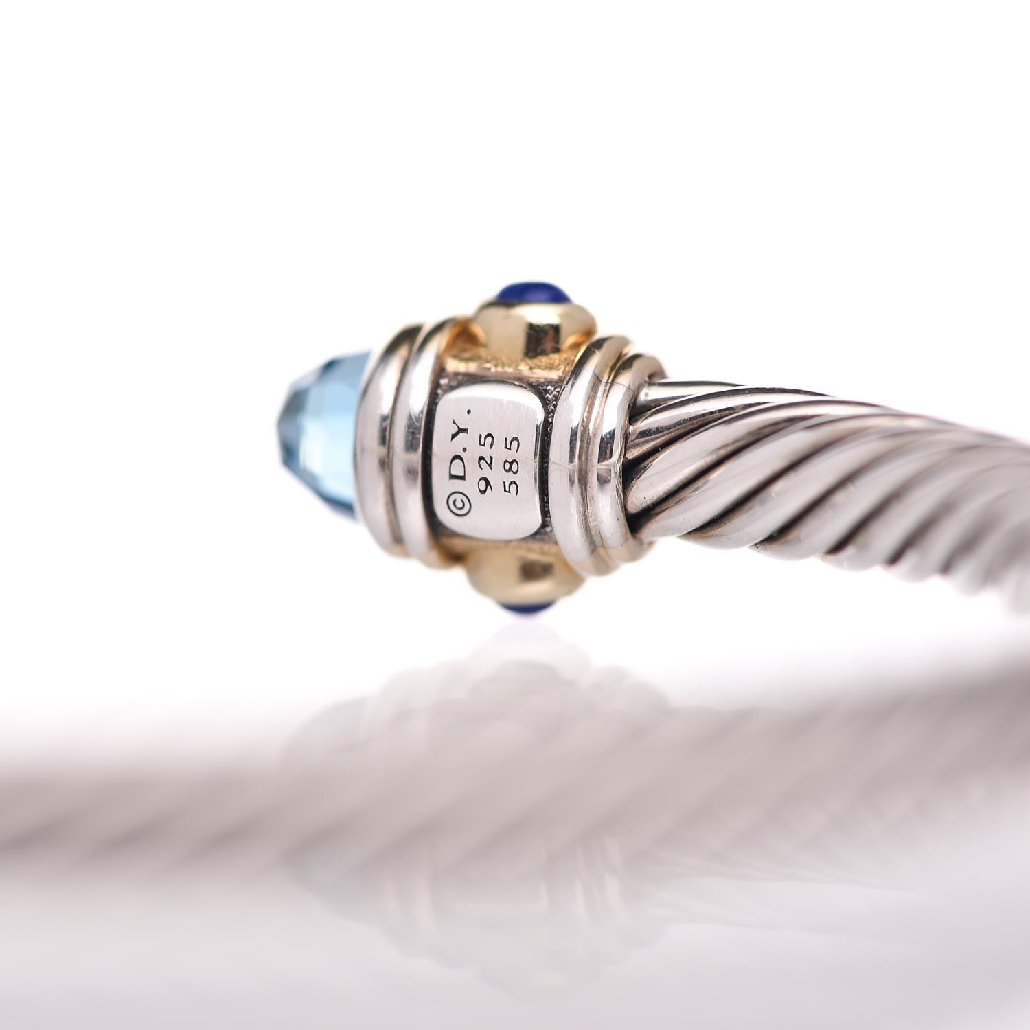 David Yurman Sterling Silver 14K Yellow Gold Blue Topaz Lapis Lazuli 5mm Cable Renaissance Bracelet 4 of 5