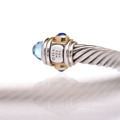 David Yurman Sterling Silver 14K Yellow Gold Blue Topaz Lapis Lazuli 5mm Cable Renaissance Bracelet 4 of 5