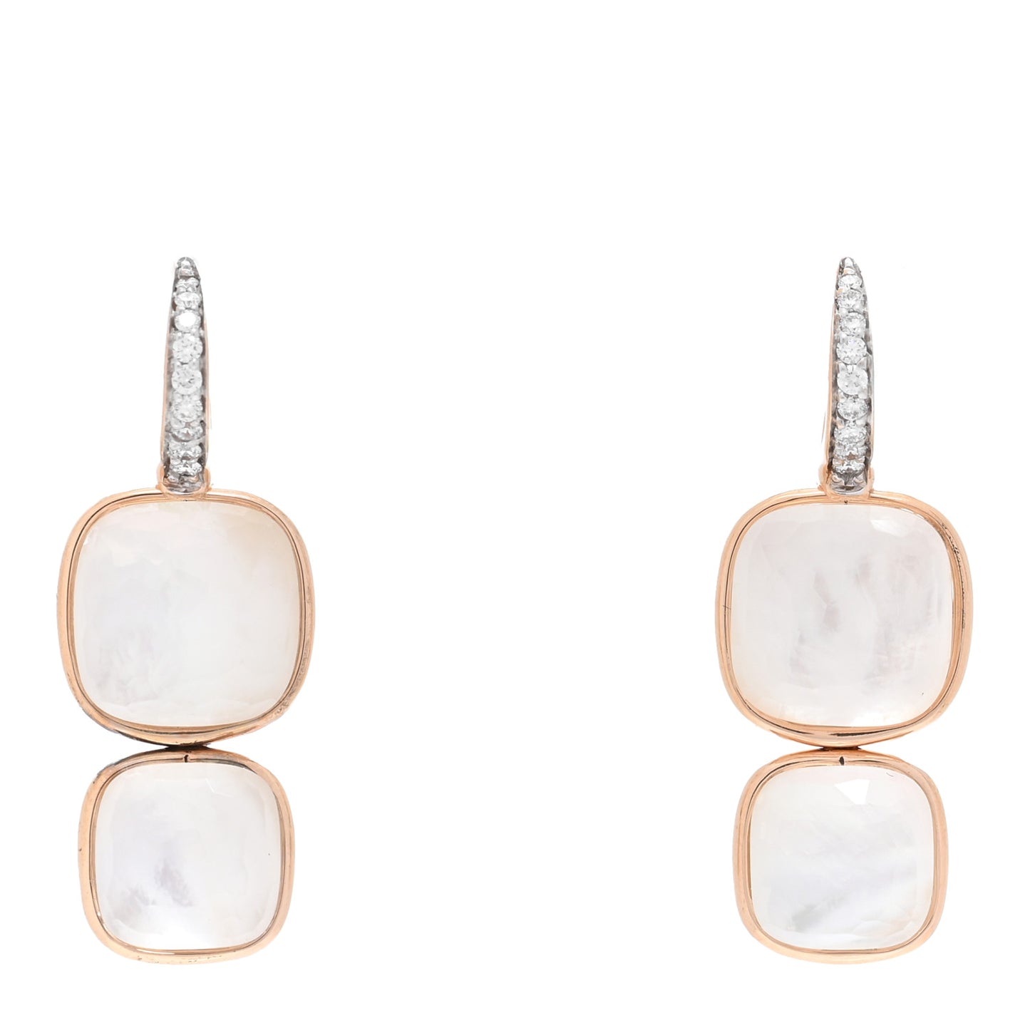 18K Rose Gold Diamond White Topaz Mother of Pearl Nudo Pendant Earrings