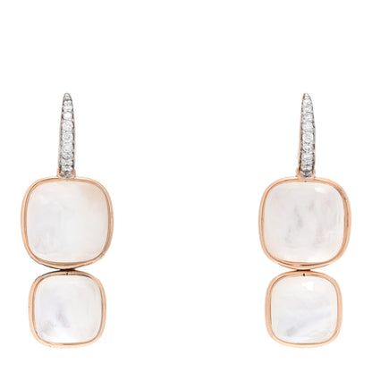Pomellato 18K Rose Gold Diamond White Topaz Mother of Pearl Nudo Pendant Earrings 1 of 4
