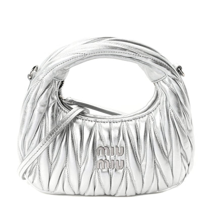 Miu Miu Metallic Nappa Matelasse Mini Wander Hobo Cromo 1 of 10