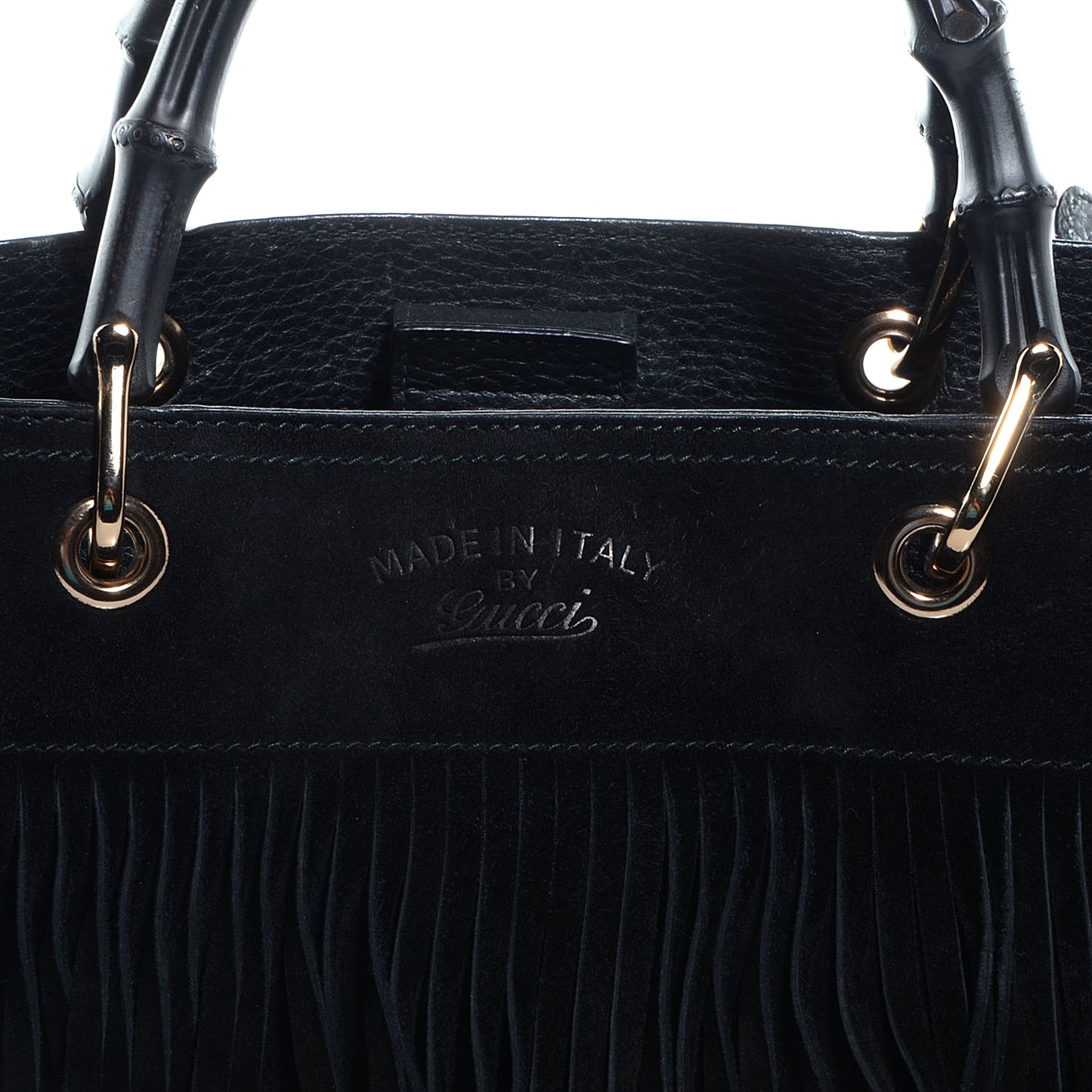 Suede Bamboo Fringe Medium Shopper Tote Black