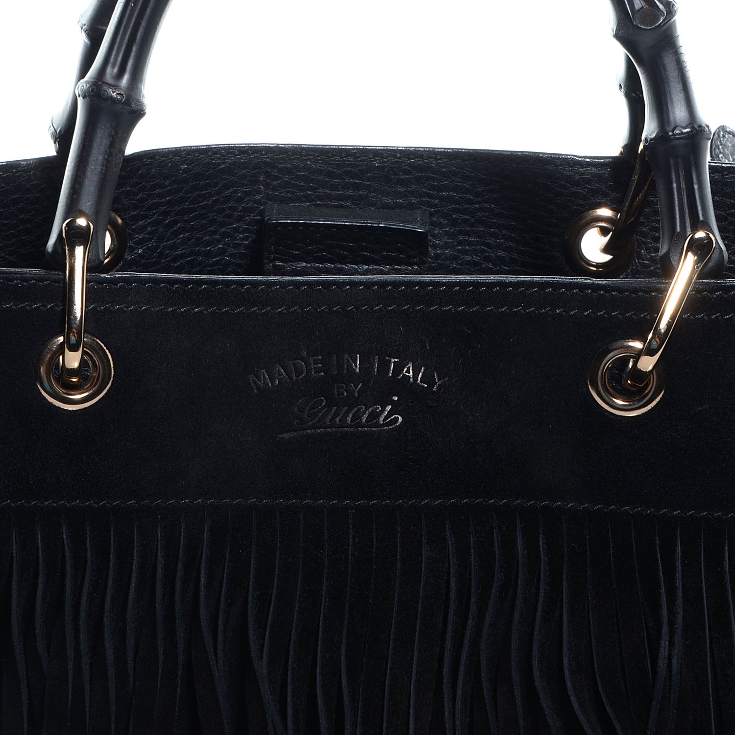 Gucci Suede Bamboo Fringe Medium Shopper Tote Black 8 of 8