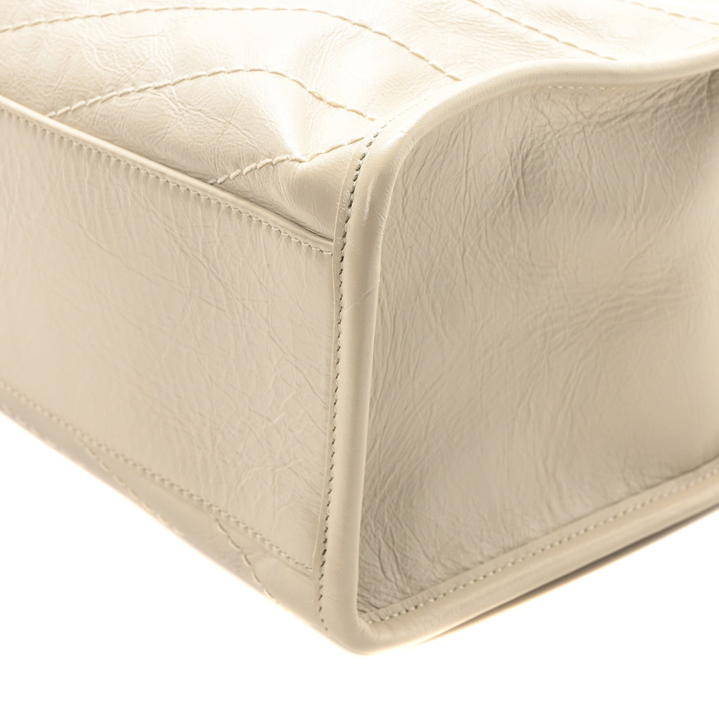 Crinkled Calfskin Matelasse Monogram Medium Niki Shopper Tote Crema Soft