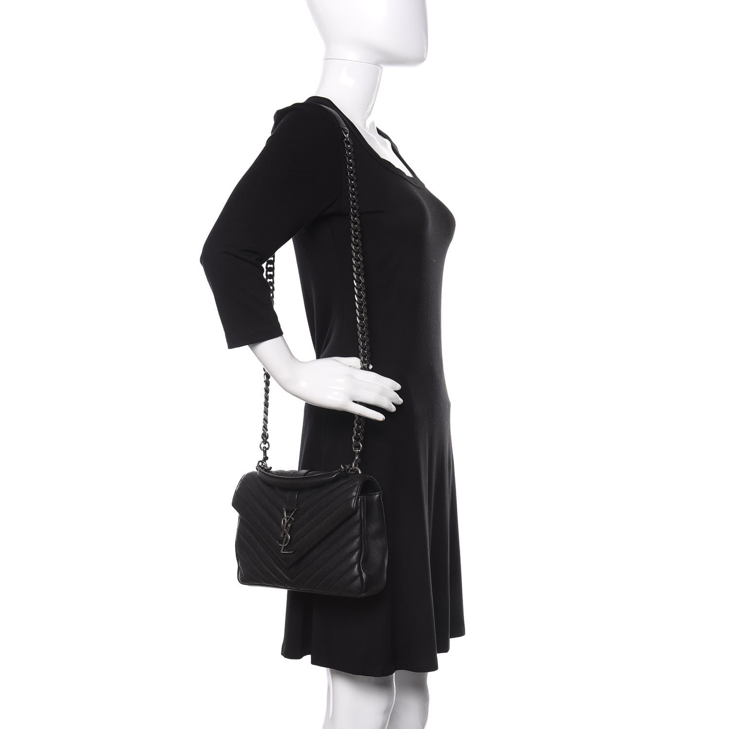 Saint Laurent Sheepskin Matelasse Chevron Monogram Medium College Bag Black 2 of 13