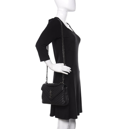 Saint Laurent Sheepskin Matelasse Chevron Monogram Medium College Bag Black 2 of 13
