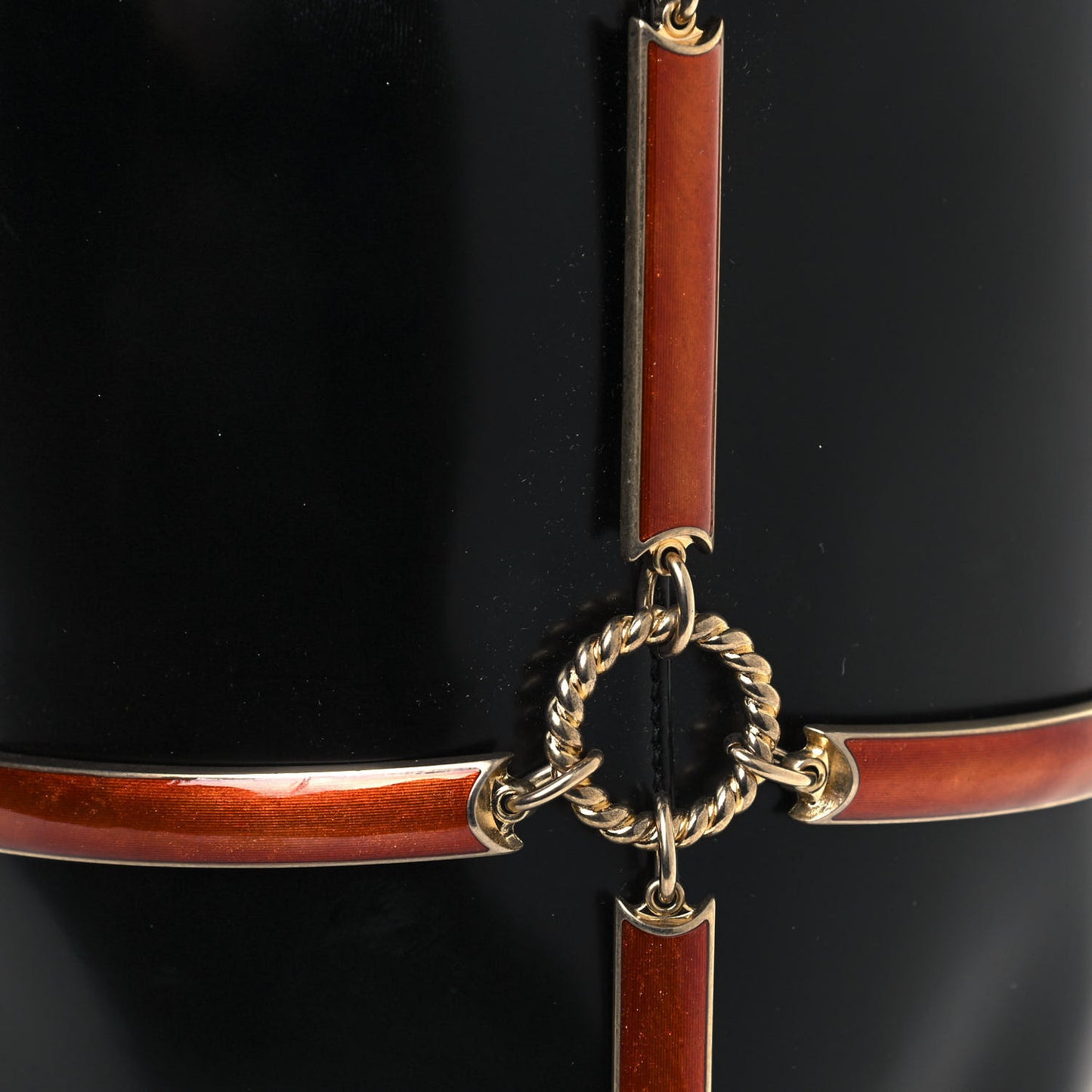 Lambskin Vinyl Enamel Mini Bucket Bag Black Ruggine