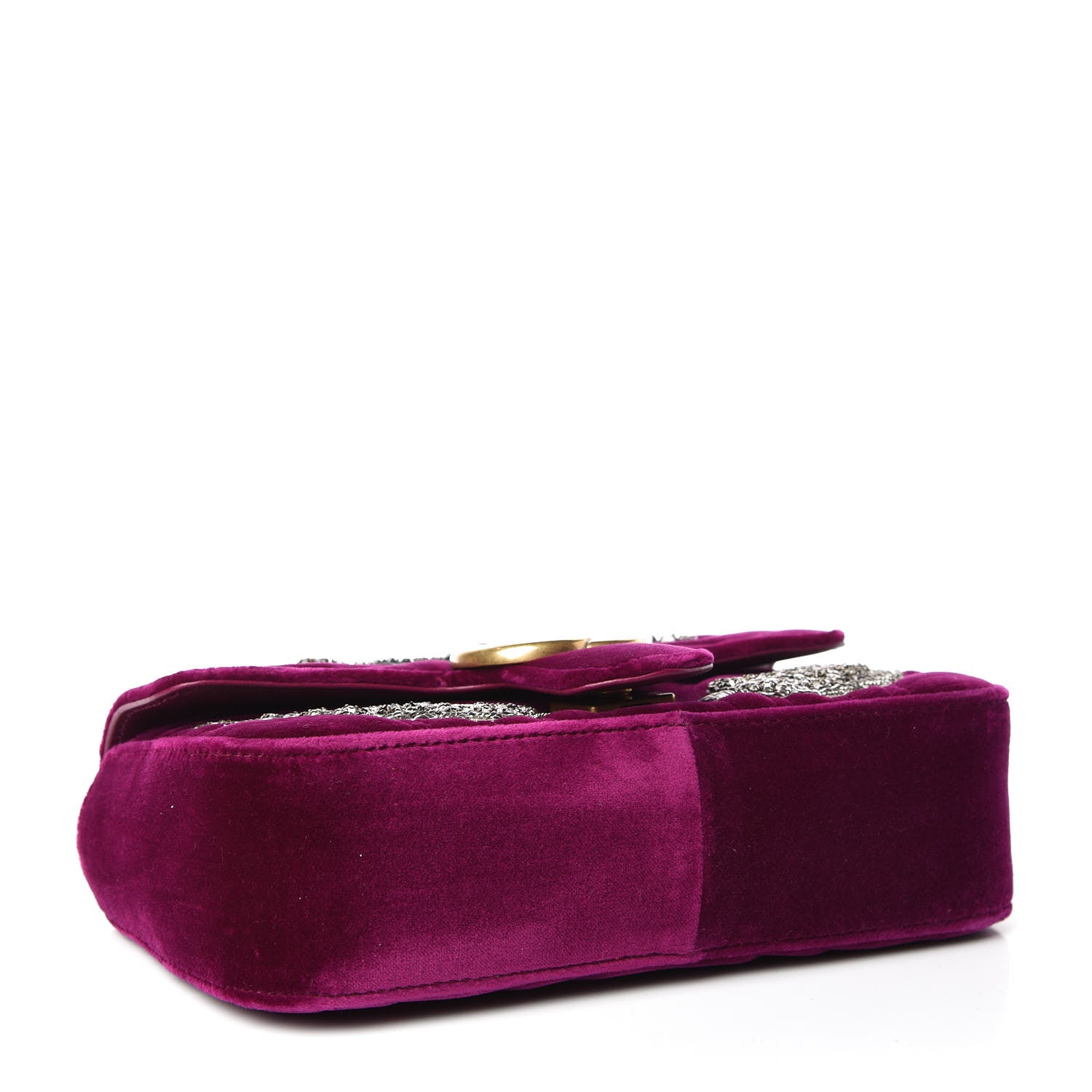 Gucci Velvet Matelasse Embroidered Mini GG Marmont Shoulder Bag Bordeaux 4 of 12