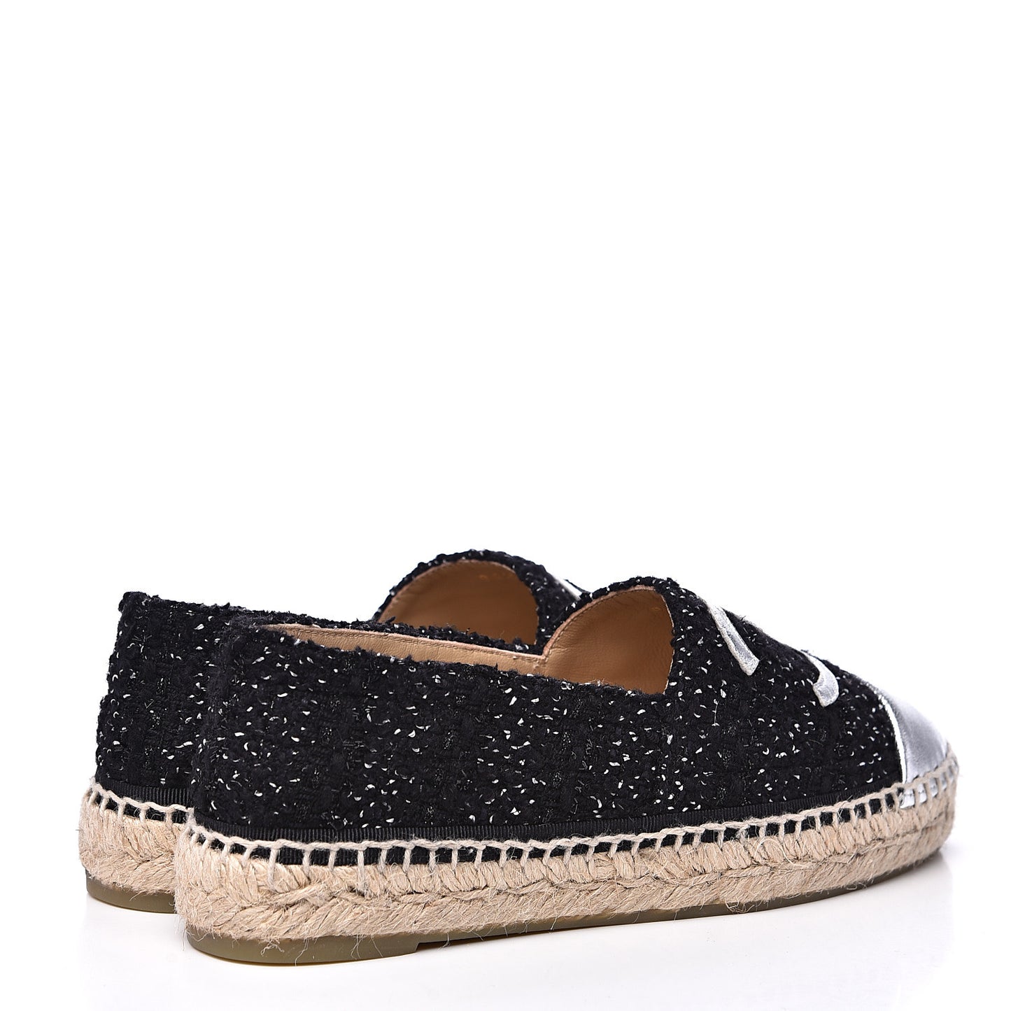 Metallic Tweed Lambskin CC Espadrilles 36 Black Silver