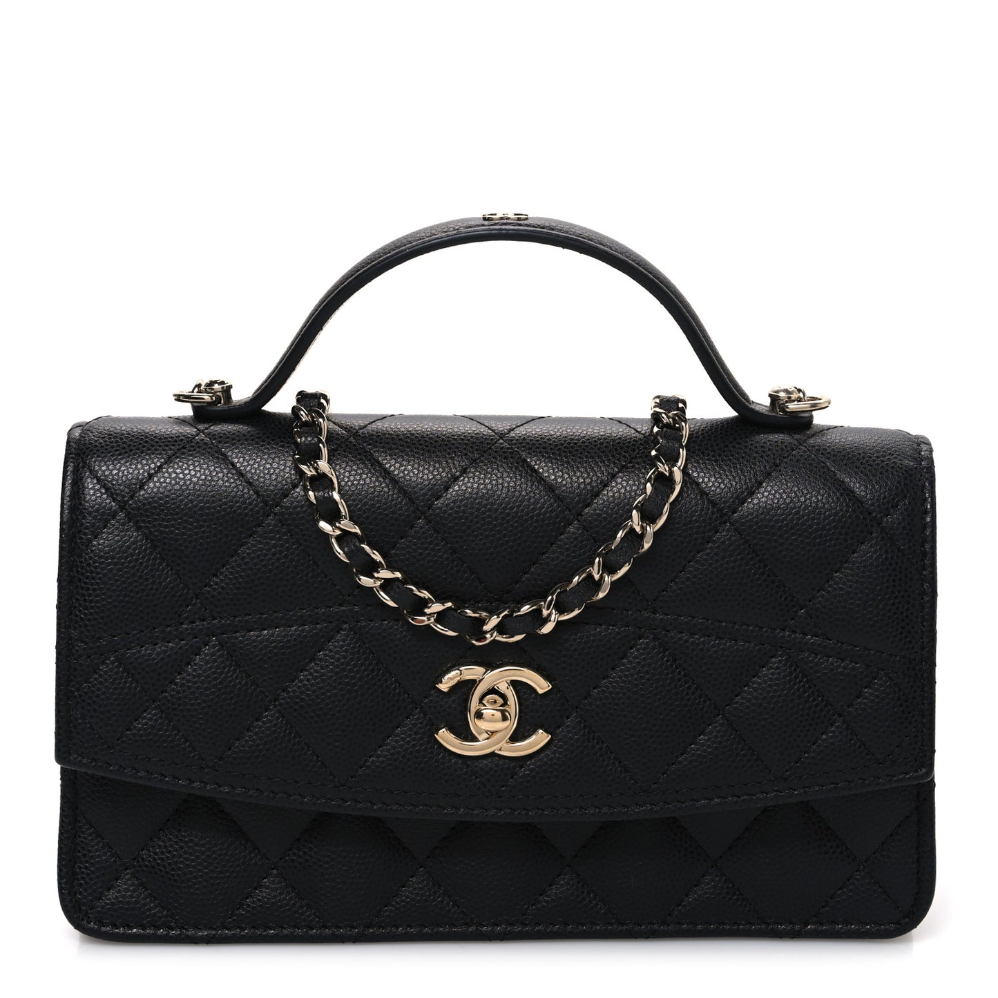 Caviar Quilted Trendy Handle Clutch With Chain Black