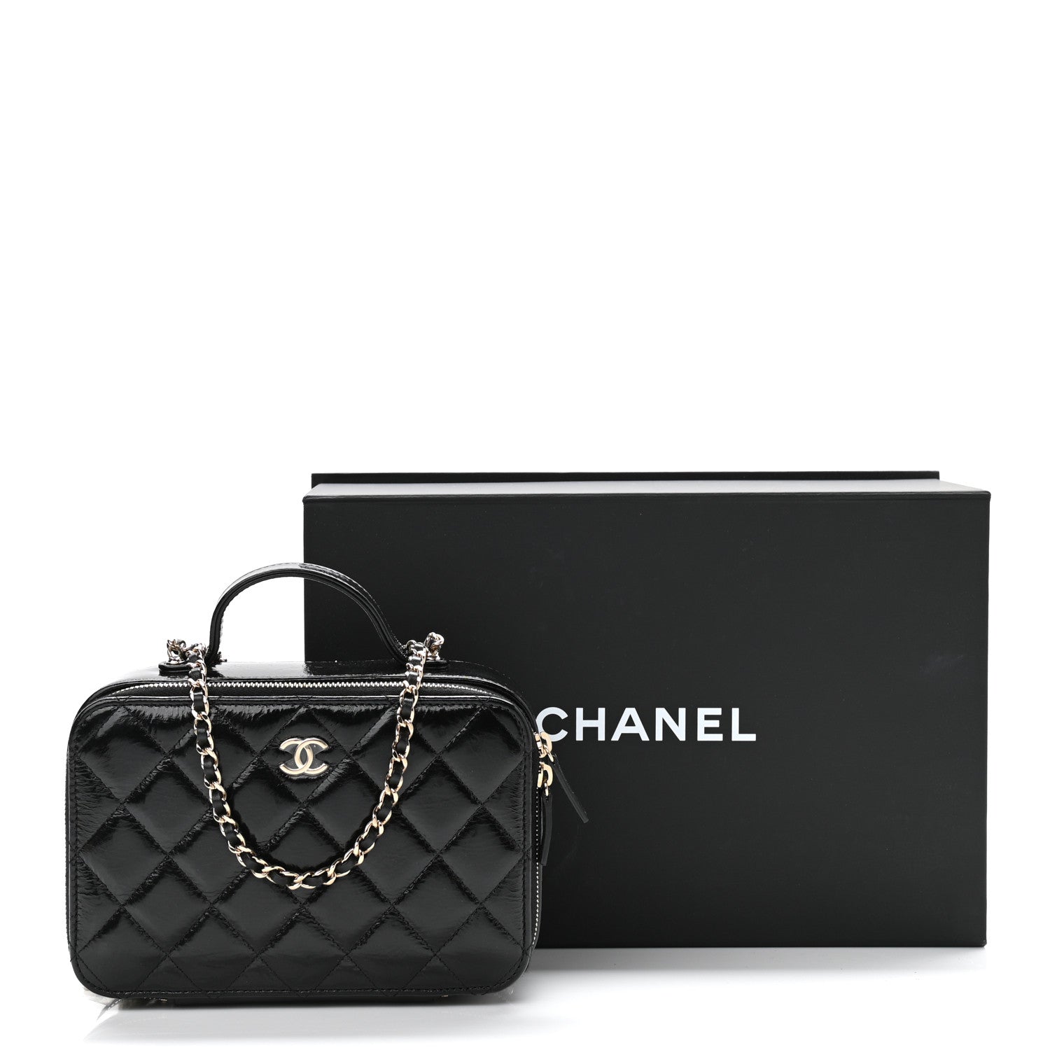 Chanel Shiny Lambskin Quilted CC Vanity Case Black 12 of 12