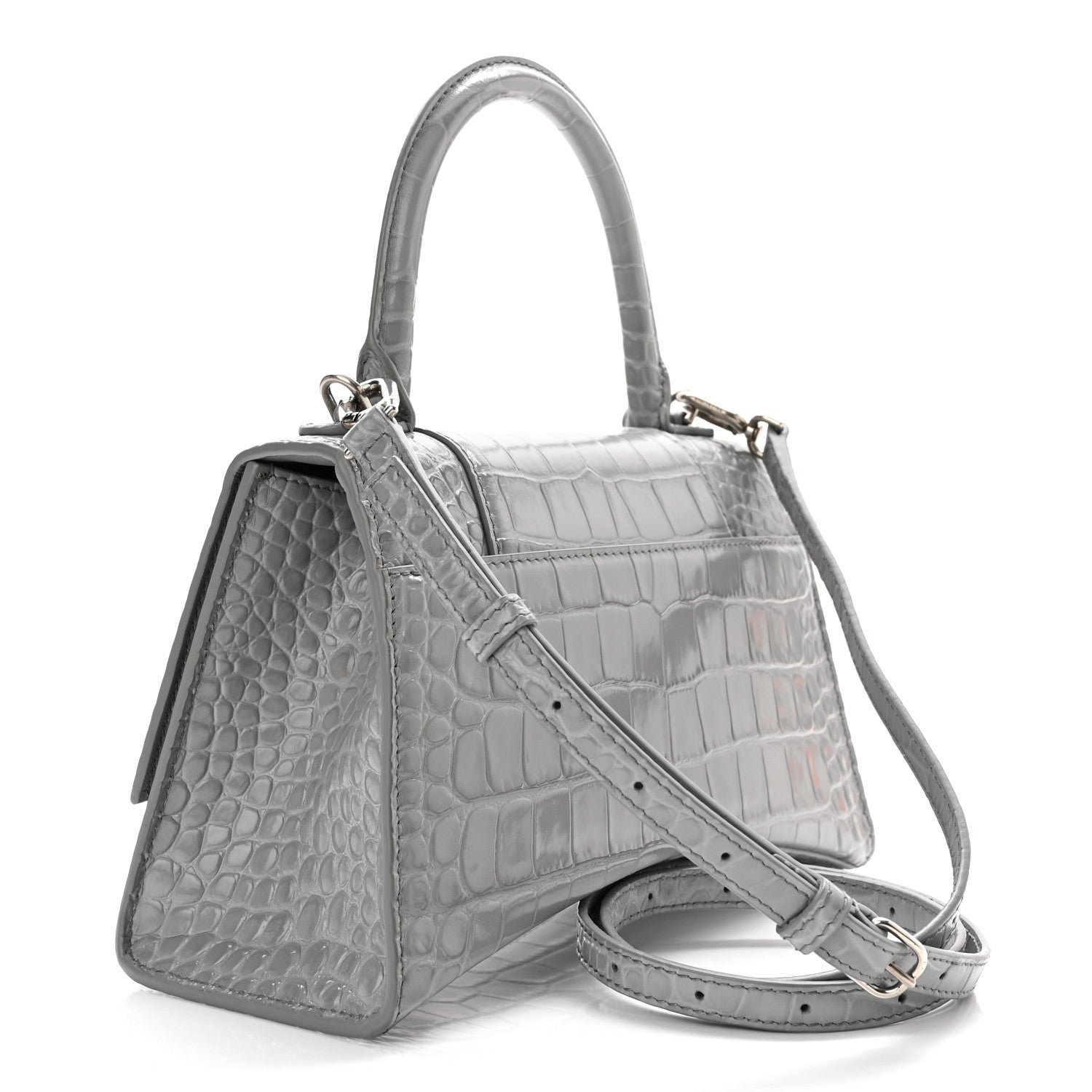 Balenciaga Shiny Calfskin Crocodile Embossed Small Hourglass Top Handle Bag Balenciaga Grey 3 of 9