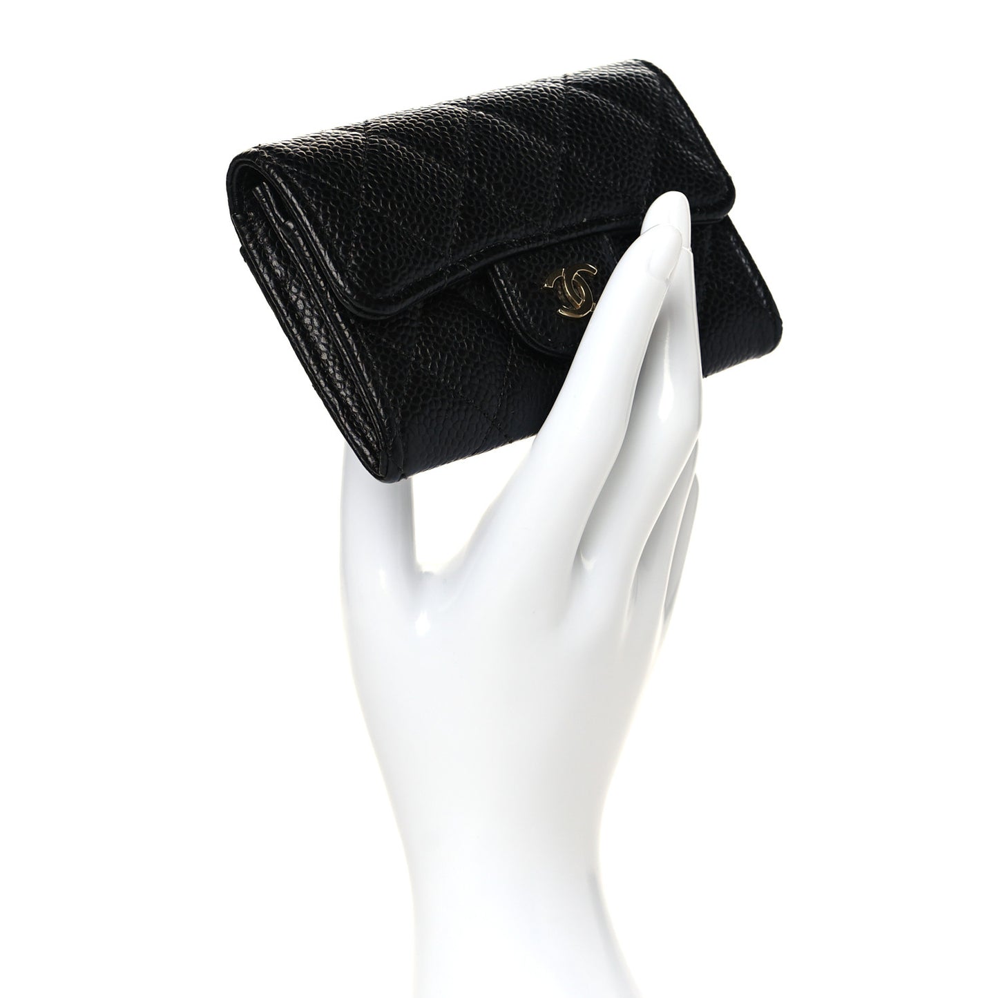 Caviar Quilted Flap Card Holder Wallet Black