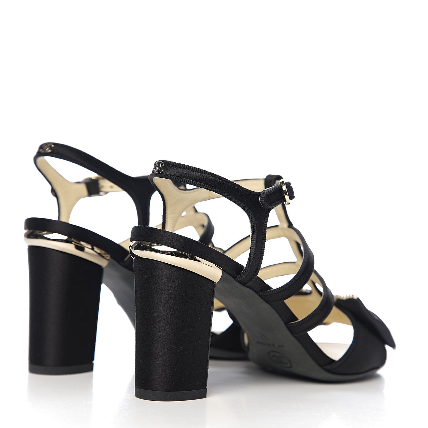 Satin Pearl Bow Sandals 37 Black