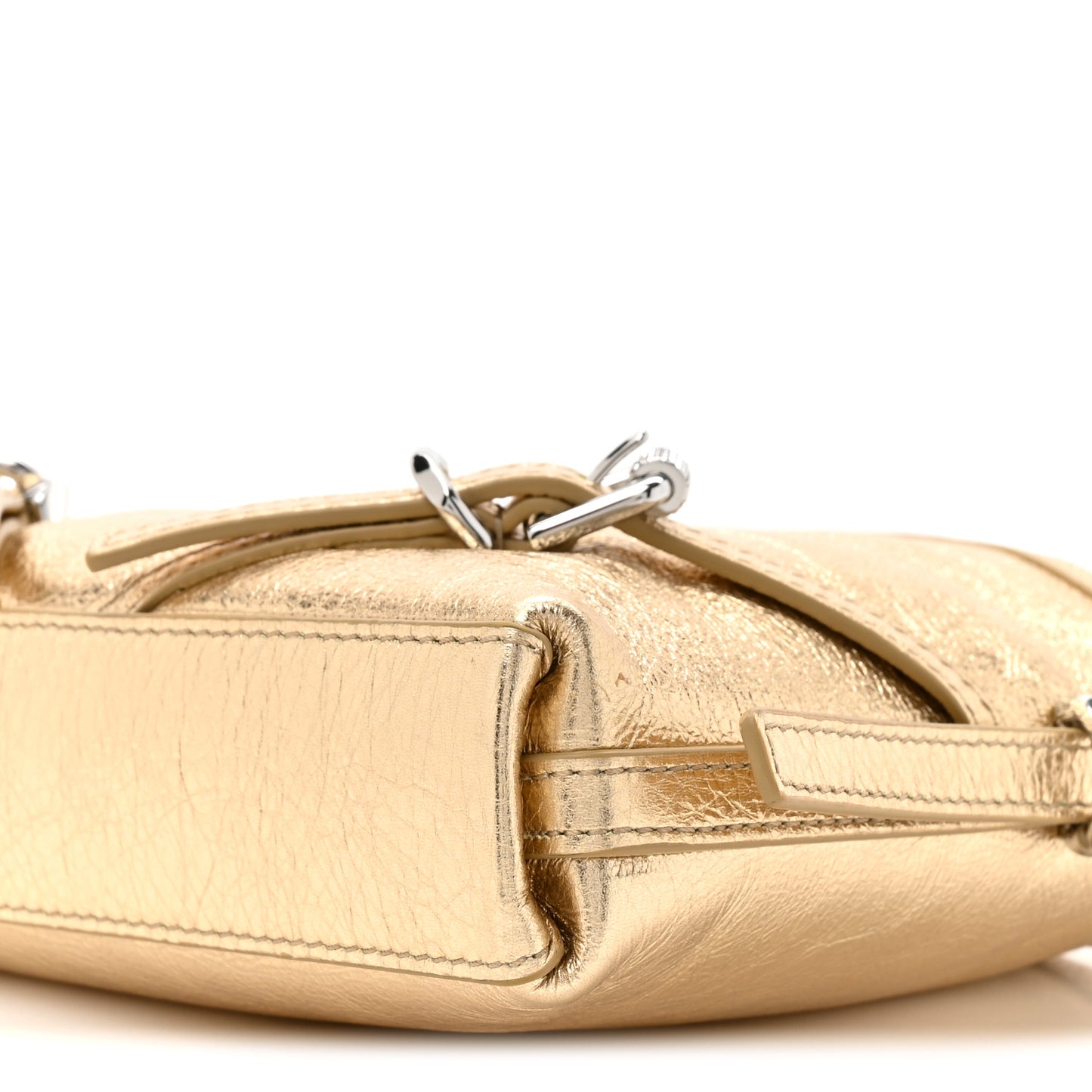 Metallic Tumbled Calfskin Nano Voyou Bag Golden Sand