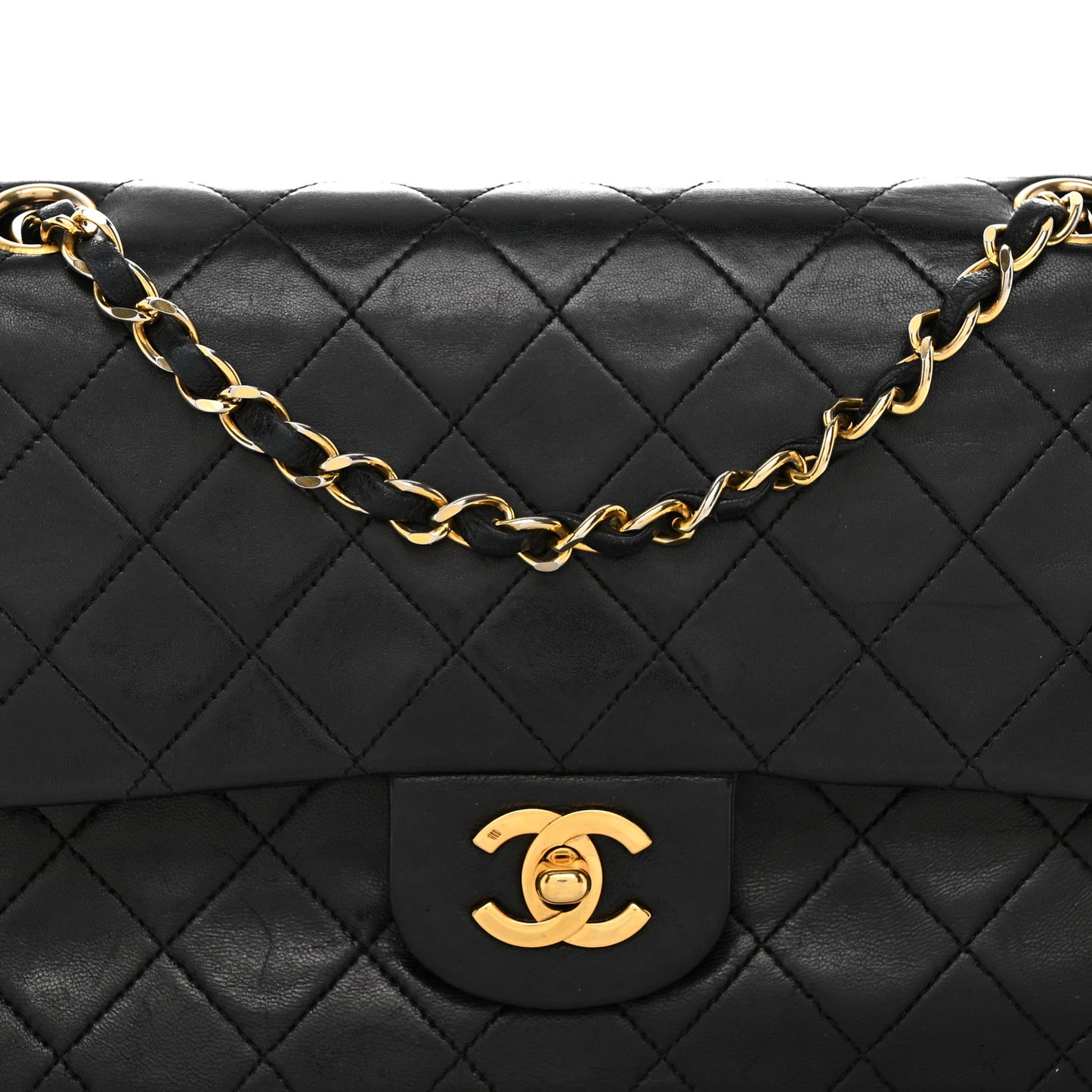 Lambskin Quilted Medium Double Flap Black