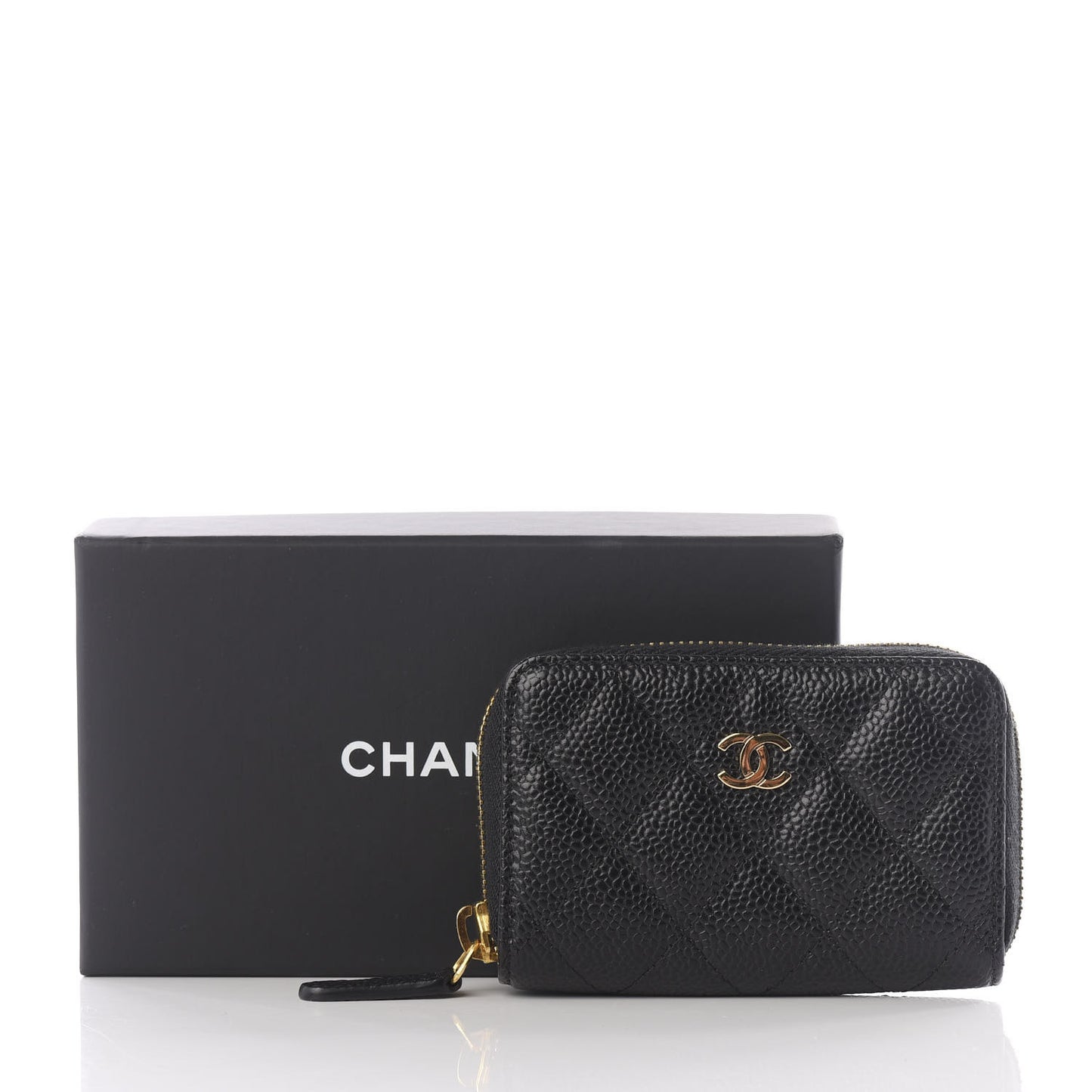 Caviar Quilted Zip Coin Purse Black