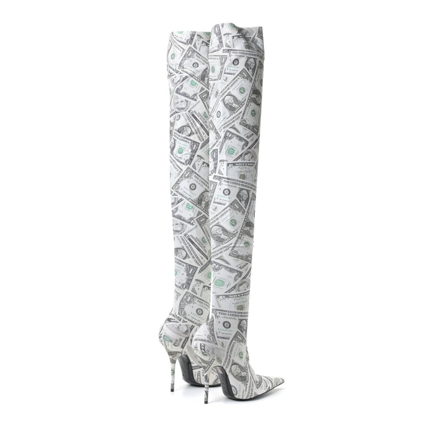 Dollar Printed Spandex Toe Knife Thigh High Boots 38 Vert