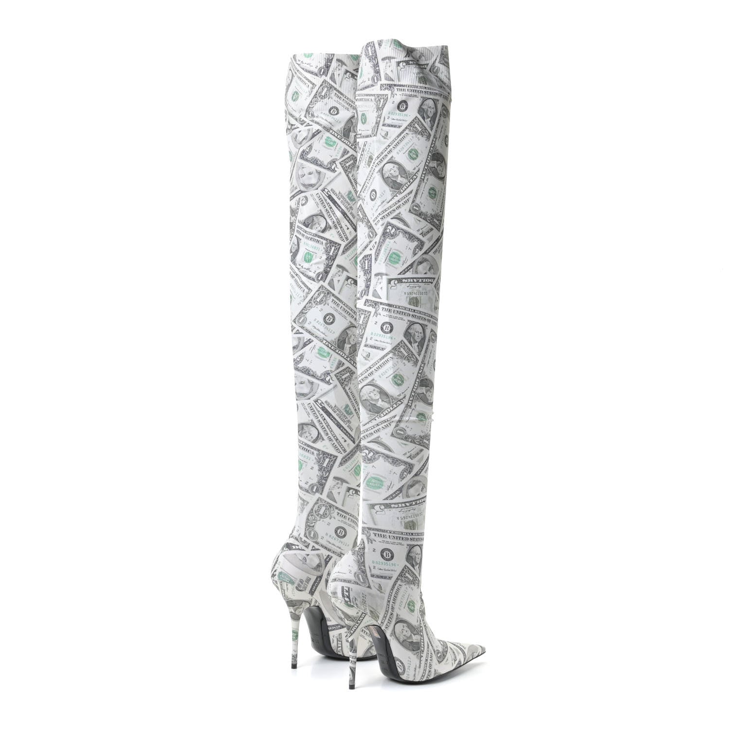 Balenciaga Dollar Printed Spandex Toe Knife Thigh High Boots 38 Vert 3 of 13