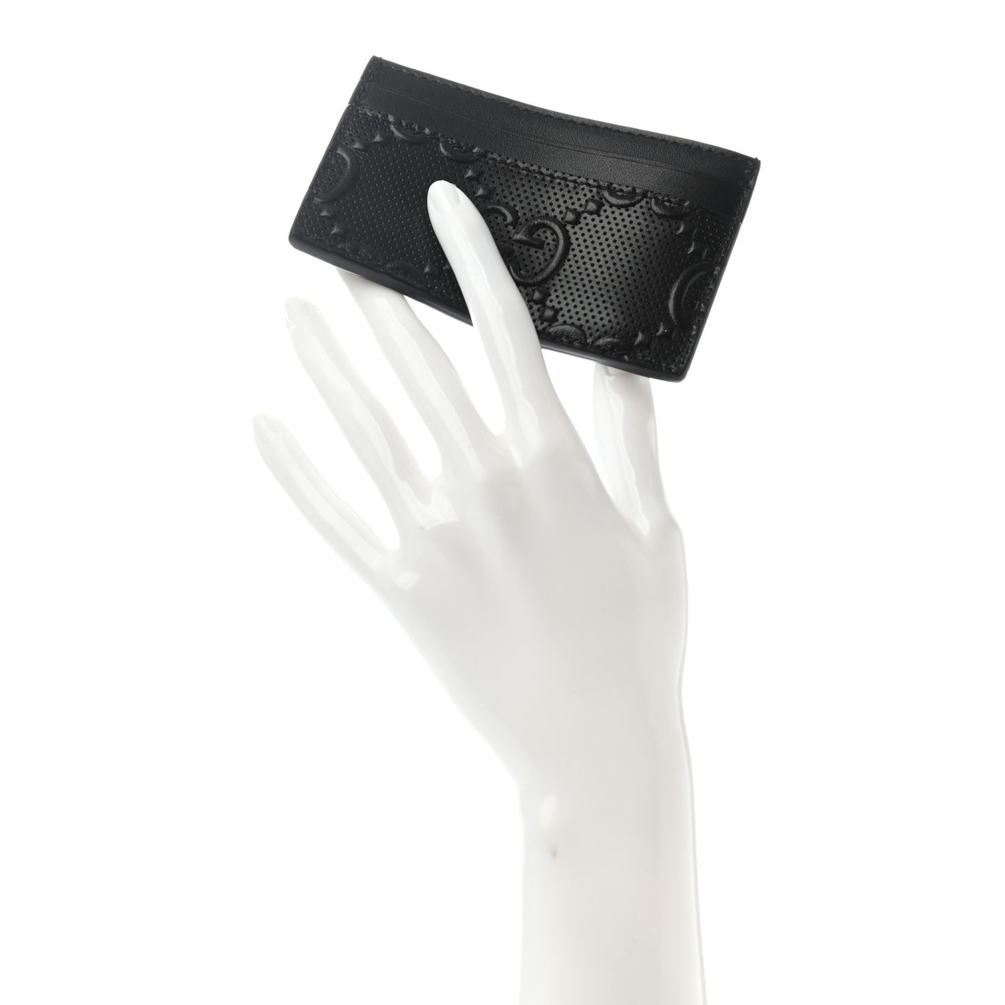 Calfskin GG Tennis Embossed Card Holder Black