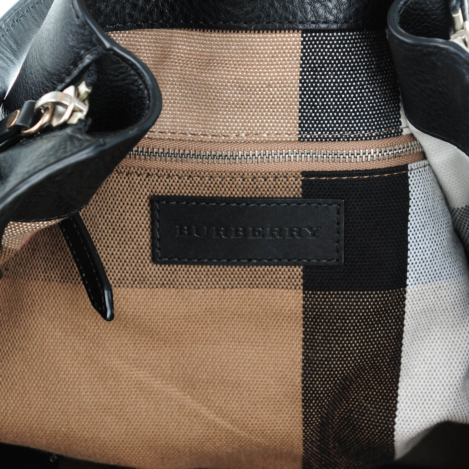 Burberry Grainy Calfskin House Check Medium Maidstone Black 6 of 8