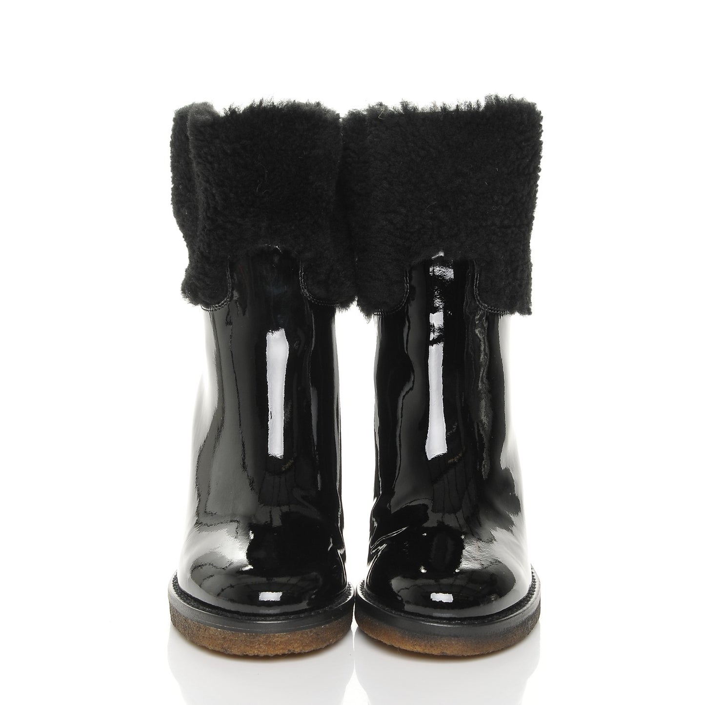 Patent Calfskin Shearling Short Boots 37 Black