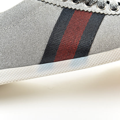 Gucci Glitter Fabric Studded Web Sneakers 38 Silver 17 of 17