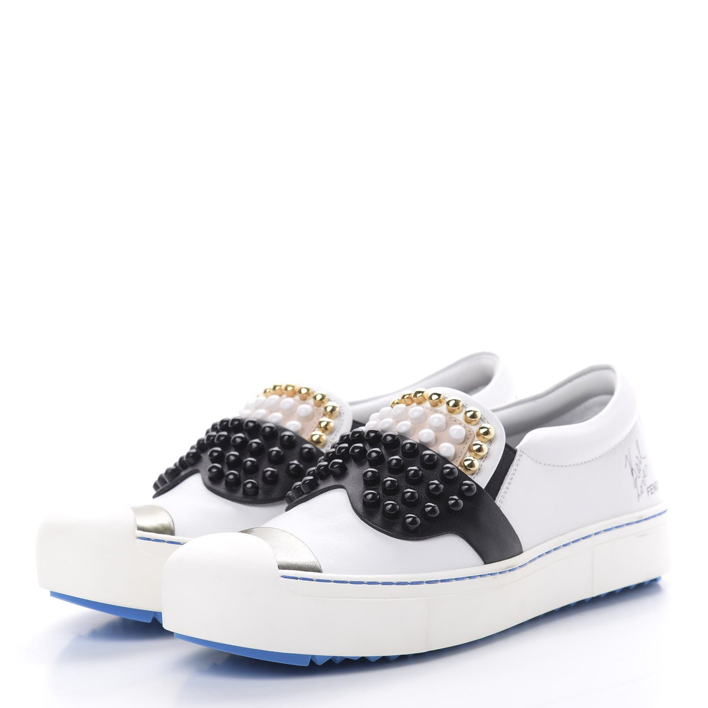 Calfskin Studded Karlito Slip On Sneaker 37 White