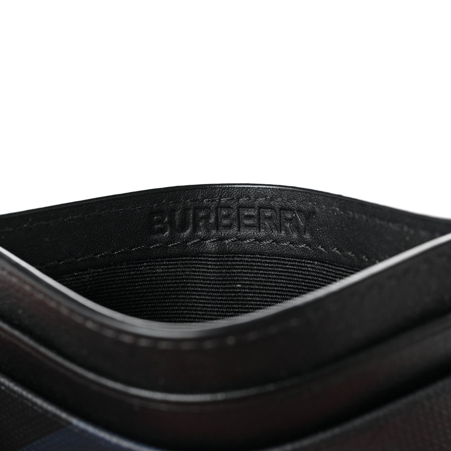 Grained Calfskin London Check Card Case Navy Black
