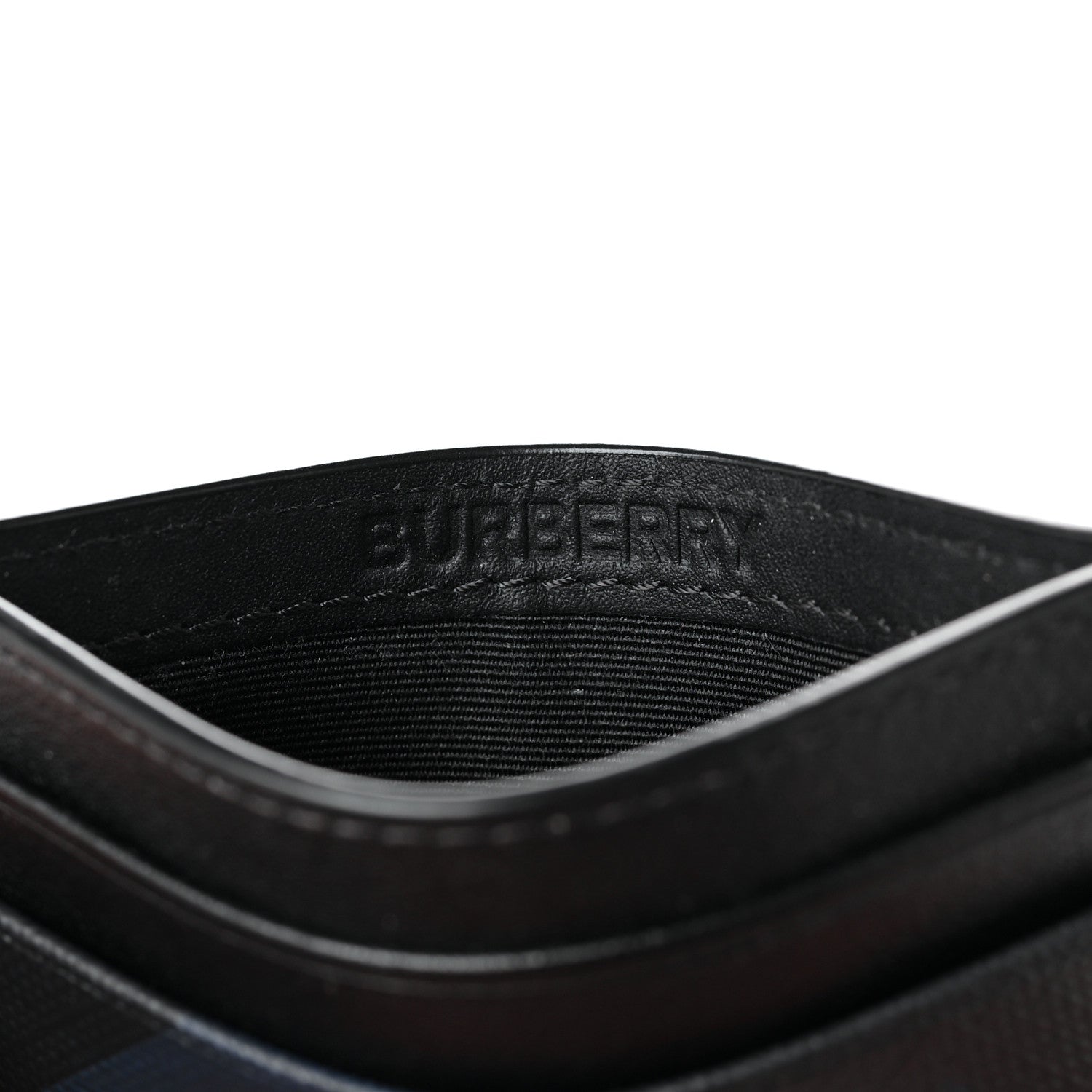 Burberry Grained Calfskin London Check Card Case Navy Black 6 of 8