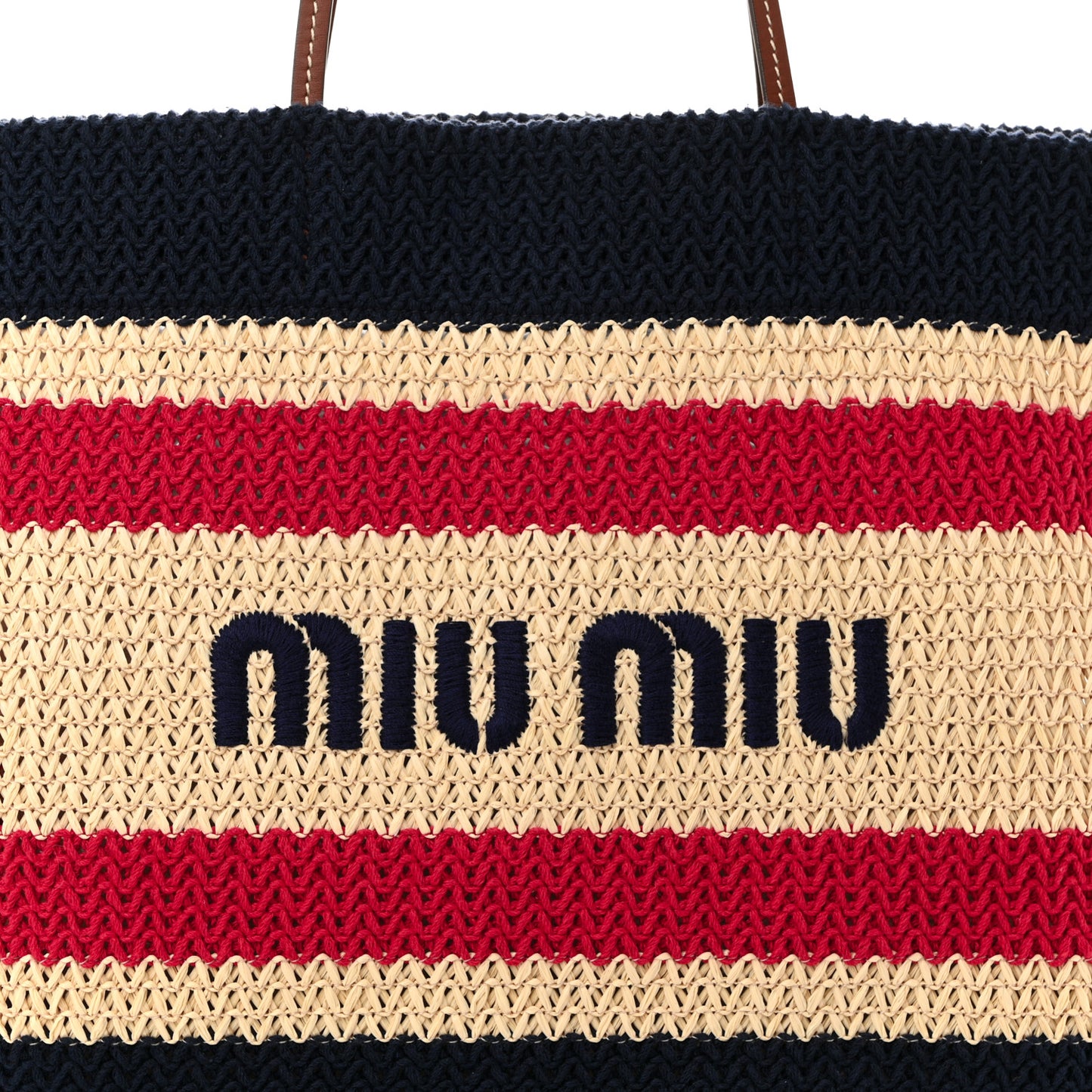 Raffia Crochet Stripe Tote Natural Blue